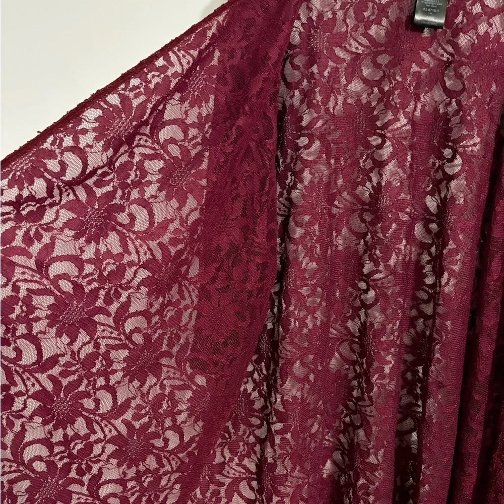 Catherines Women’s Lace Open Front Cardigan Size 22W Burgundy Floral 3/4 Sleeves - Picture 3 of 9